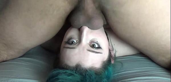  19 Year Old Teen Pornstar Gets Face Fuck Upside Down with MASSIVE Facial and Cum in Throat